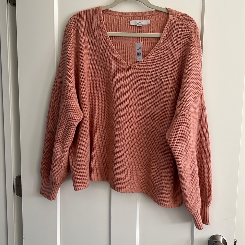 LOFT Women's V-Neck Sweater in Pink